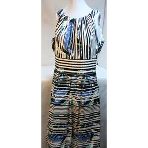 Nine West Womens Teal Aqua Black Blue Striped Halter Neck Fit & Flare Dress Sz 8
